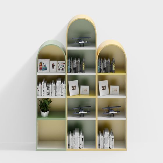 Stylish Curved Low-Polygon Bookshelf 3D model for Modern Spaces