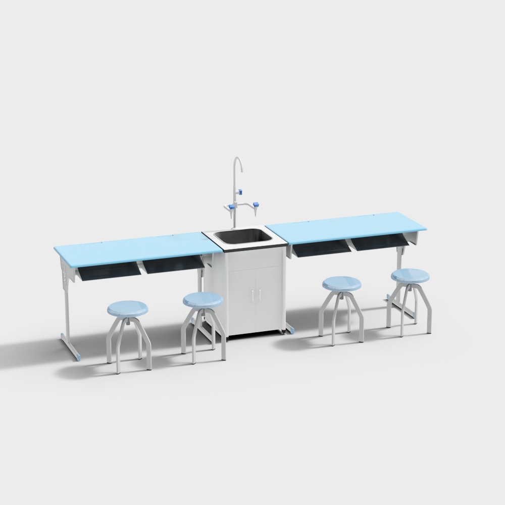 과학 교실 실험 책상과 의자