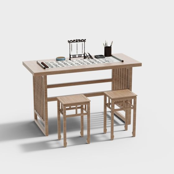 Minimalist Study Desk and Chair Set 3D model