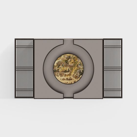 Elegant Oriental Folding Screen 3D model