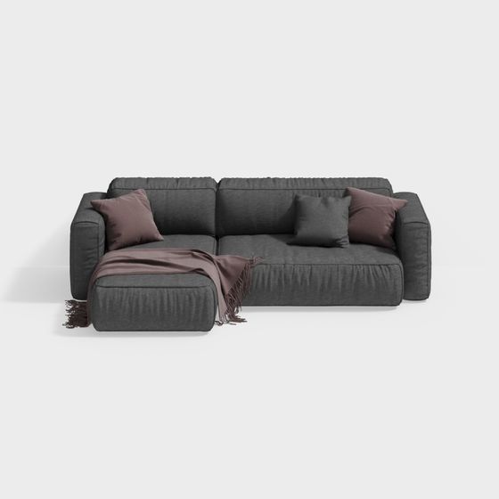 Stylish Low-Polygon Gray Sofa 3D model