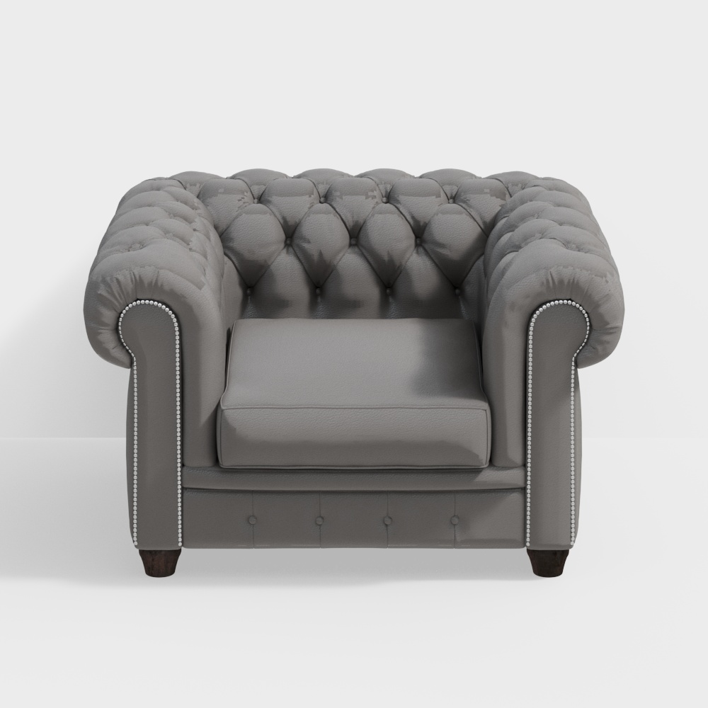 Classic Gray Leather Armchair 3D model