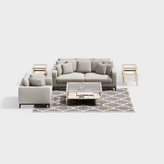 Elegant Low-Polygon 3D Sofa Set Model