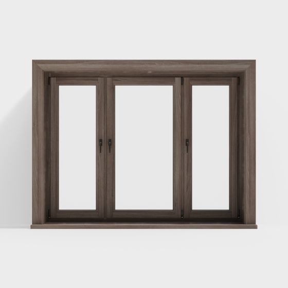 Stylish Low-Polygon Wooden Frame Window 3D model