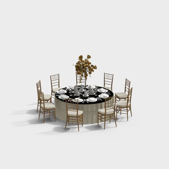 Elegant Round Banquet Table 3D model