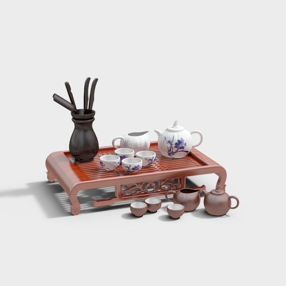 Elegant Tea Set 3D model for Tranquil Afternoons