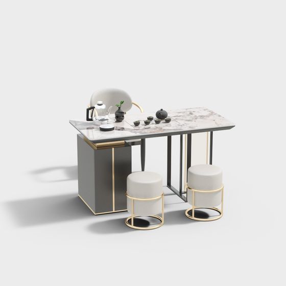 Minimalist Tea Table Set 3D Model