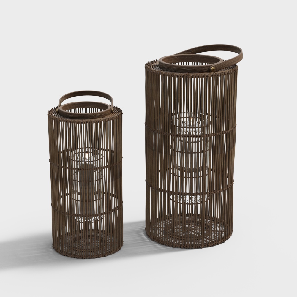 Modern Bamboo Lantern 3D Model – Low-Poly Natural Design