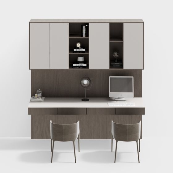 Modern Simple Double Desk in Brown
