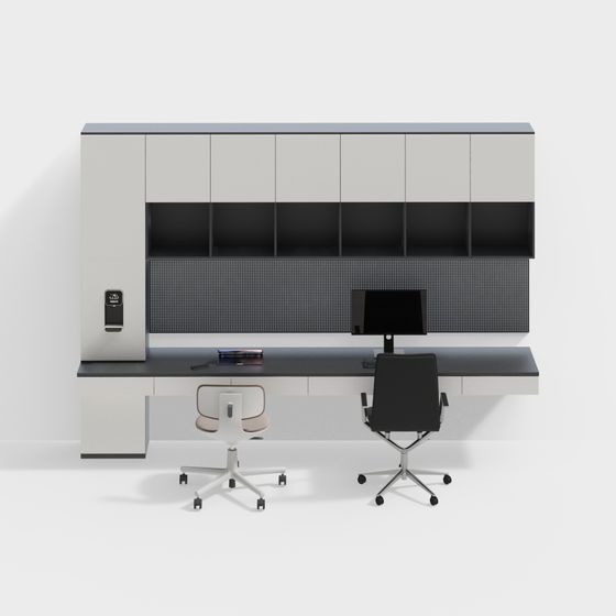 Modern Simple Double Desk 3D Model in Gray
