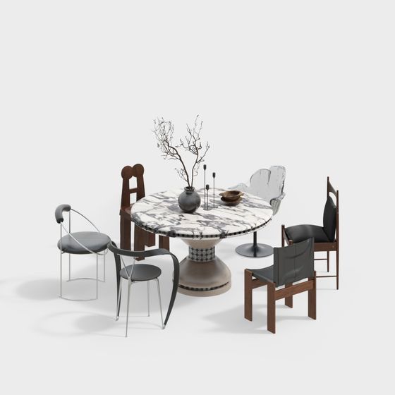 Stylish Dining Table and Chairs Set 3D model for Urban Homes
