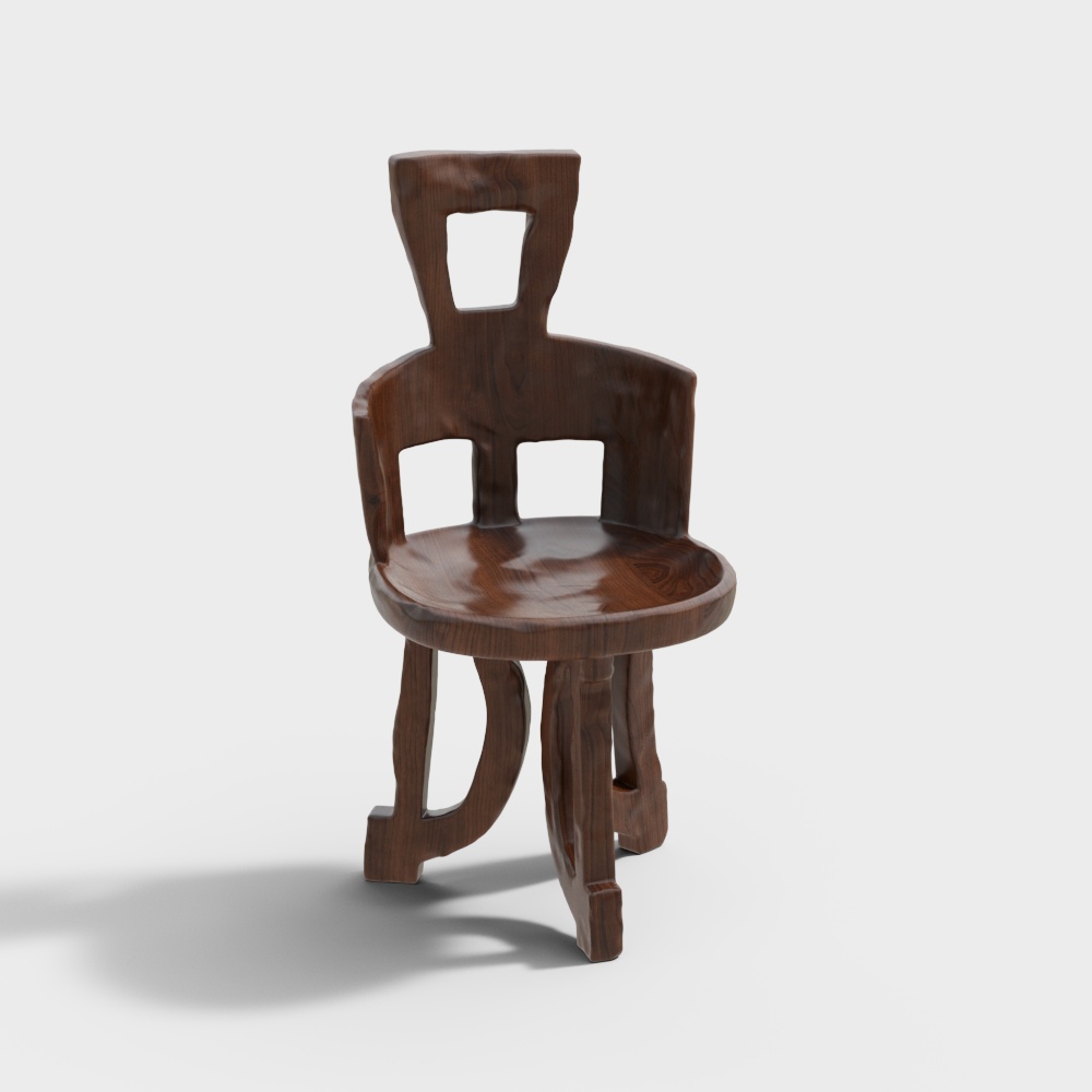 Vintage Wooden Chair 3D Model – Classic Low-Poly Wood