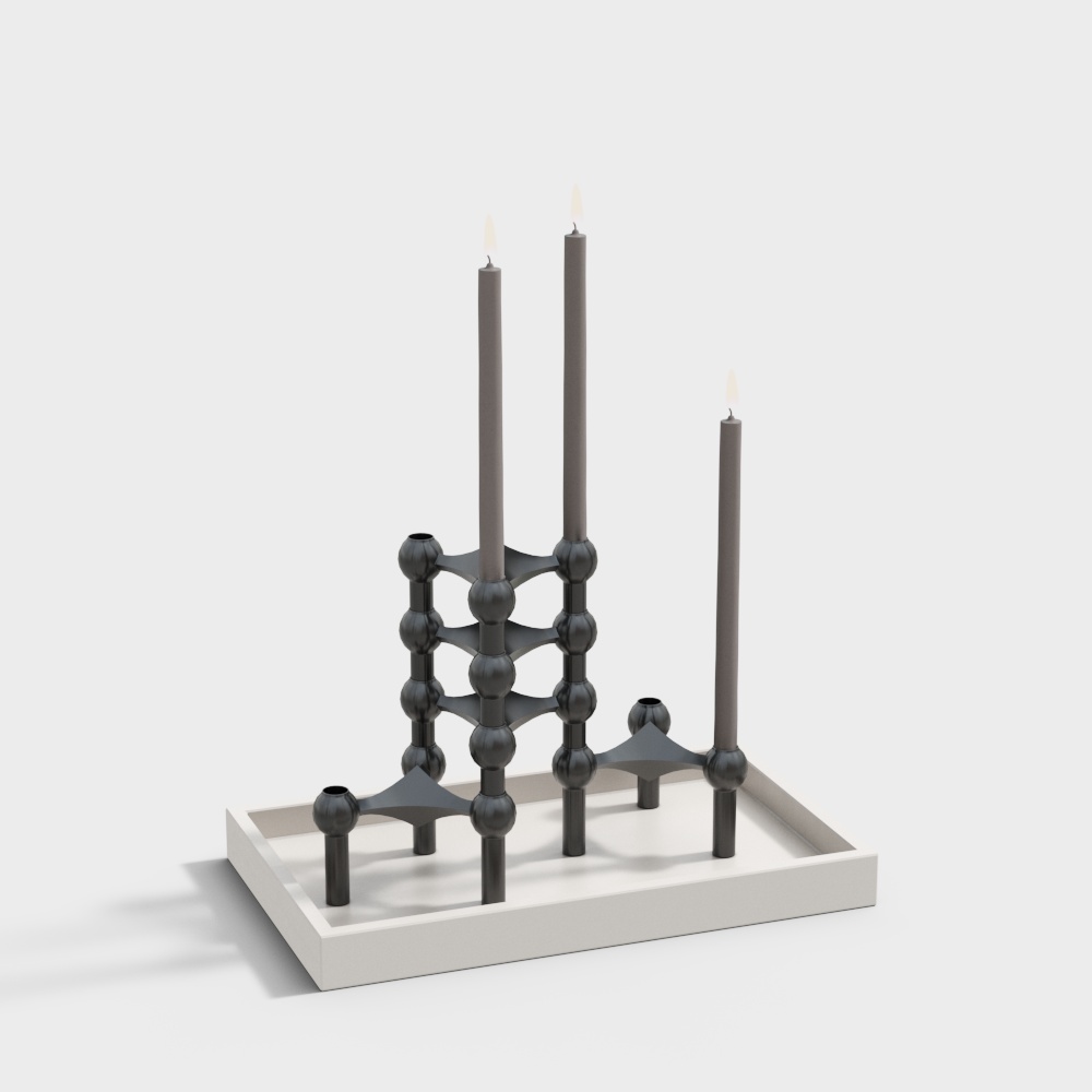 Minimalist Candle Holder 3D Model – Black Metal Design
