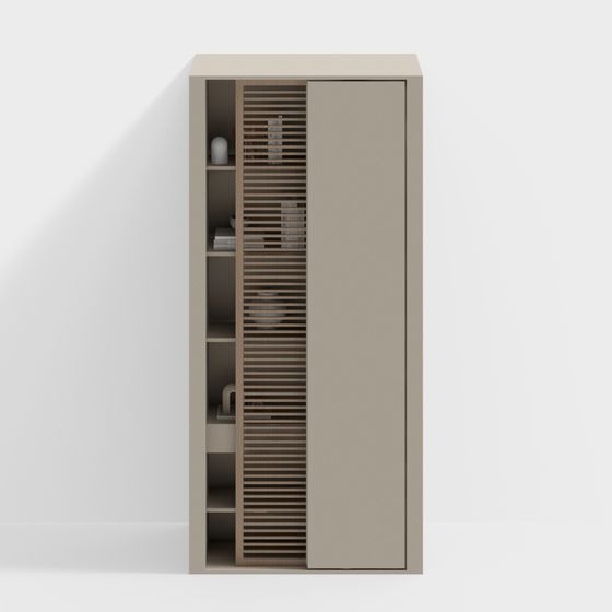 Wood Color Middle and Ancient Style Side Cabinet 3D Model