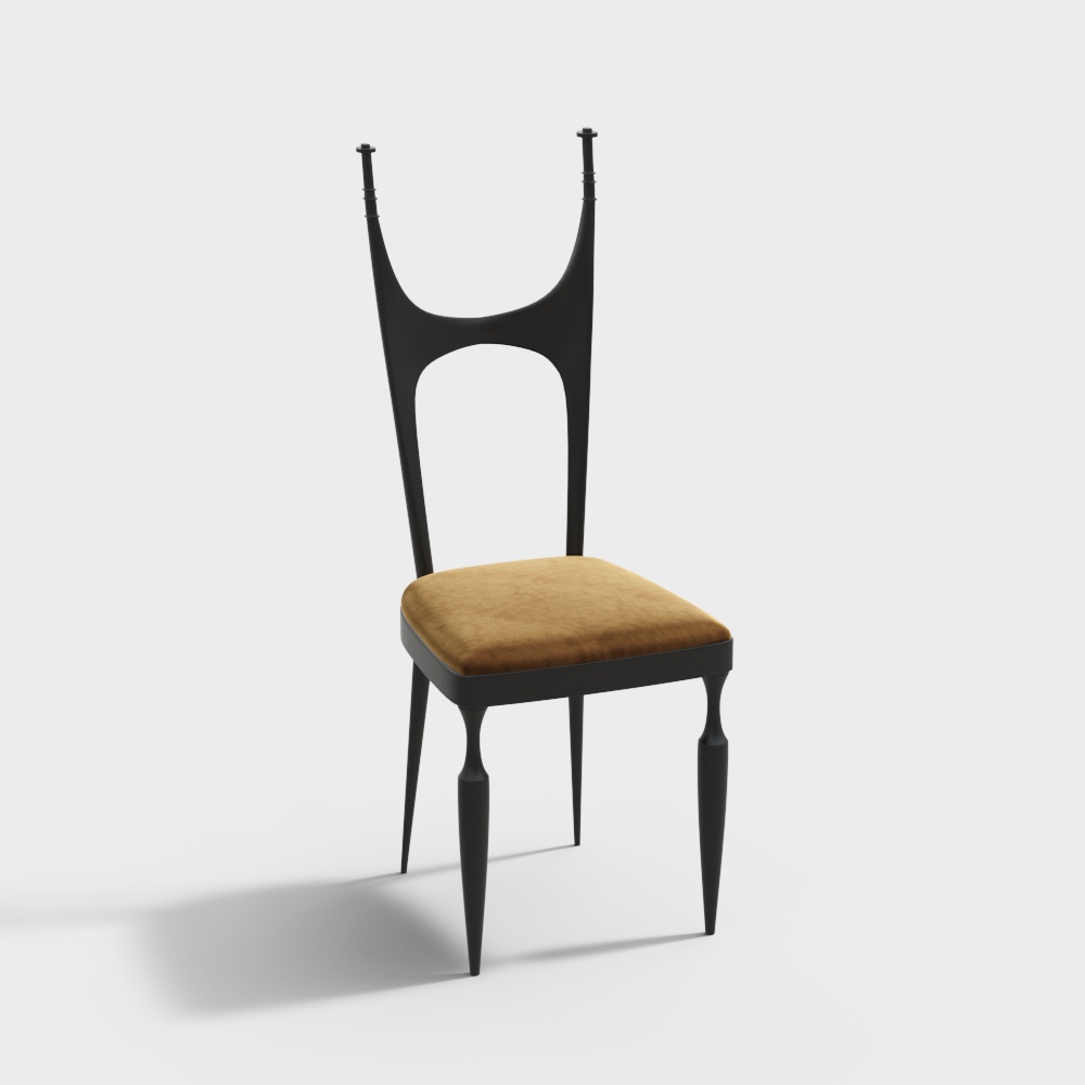 Unique Modern Chair 3D Model – Black Metal & Beige Cushion