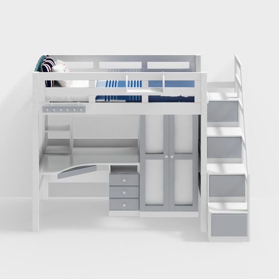 Stylish Bunk Bed 3D Model in Gray