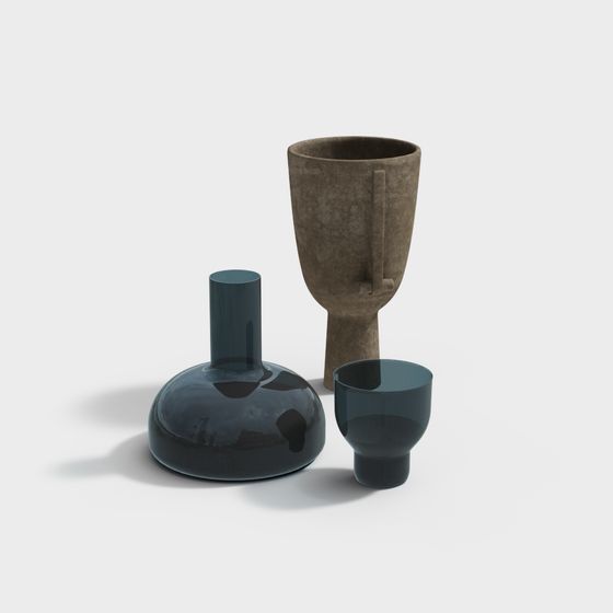 Elegant Low-Poly Ceramic Vessels 3D model