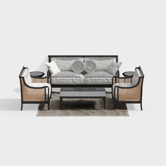 Cozy Retreat Low-Poly Sofa Set 3D model