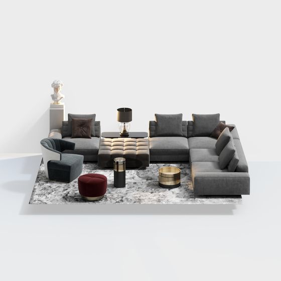 Low-Poly Stylish Sofa Set 3D model