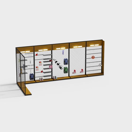 Ultra-Realistic Sports Equipment Display Cabinet 3D model