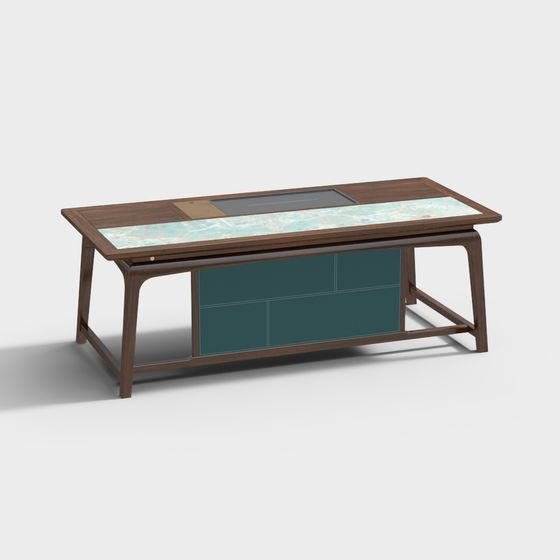 Urban Living Room Coffee Table 3D Model – Low-Poly Wood & Glass