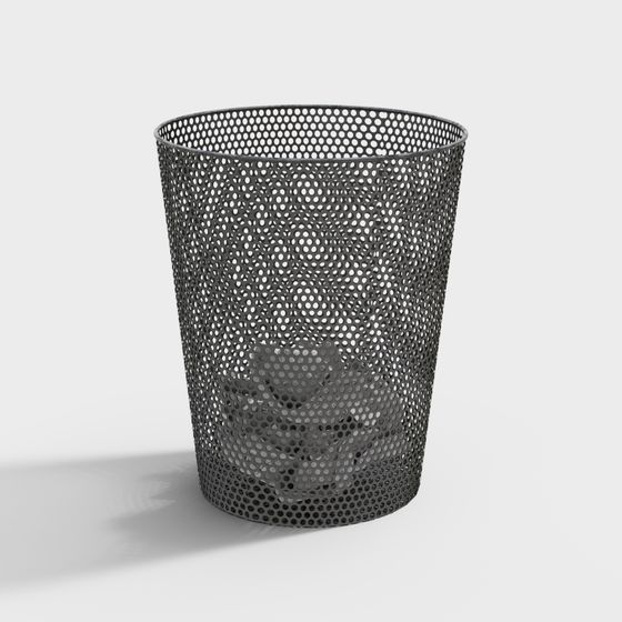 Stylish Metallic Hollow Trash Bin 3D model