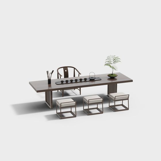 Elegant Zen Tea Room Set 3D model for Tranquil Spaces