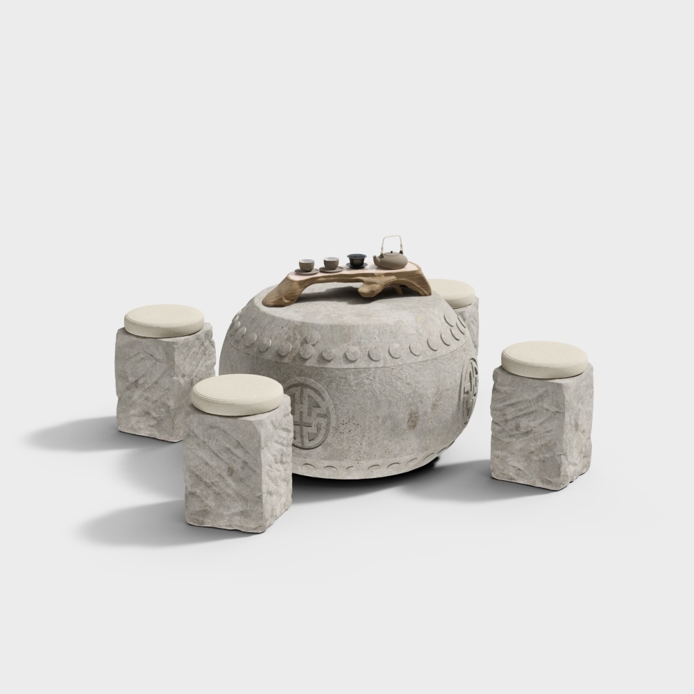 Chinese courtyard garden-outdoor stone bench tea table