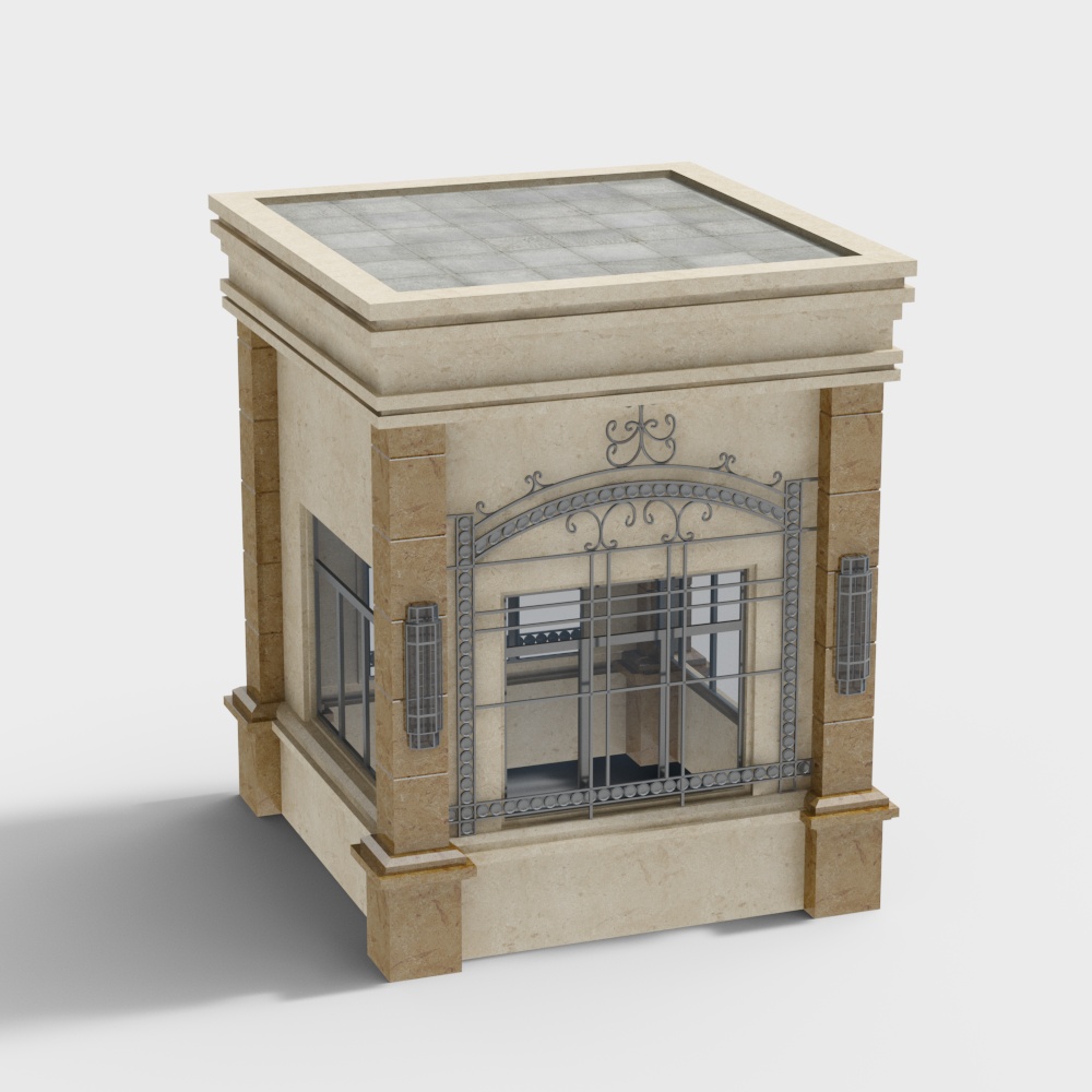 Yellow marble sentry box with iron window