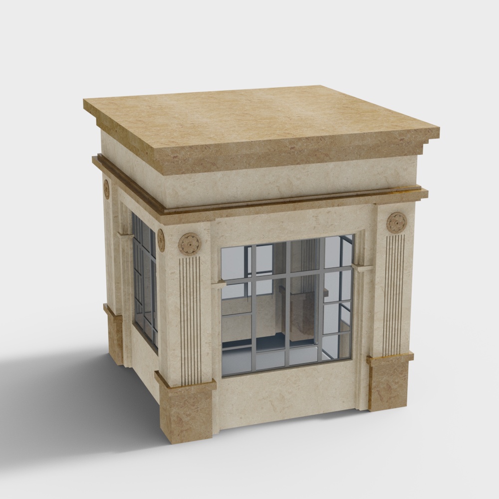 European flat-top yellow marble sentry box