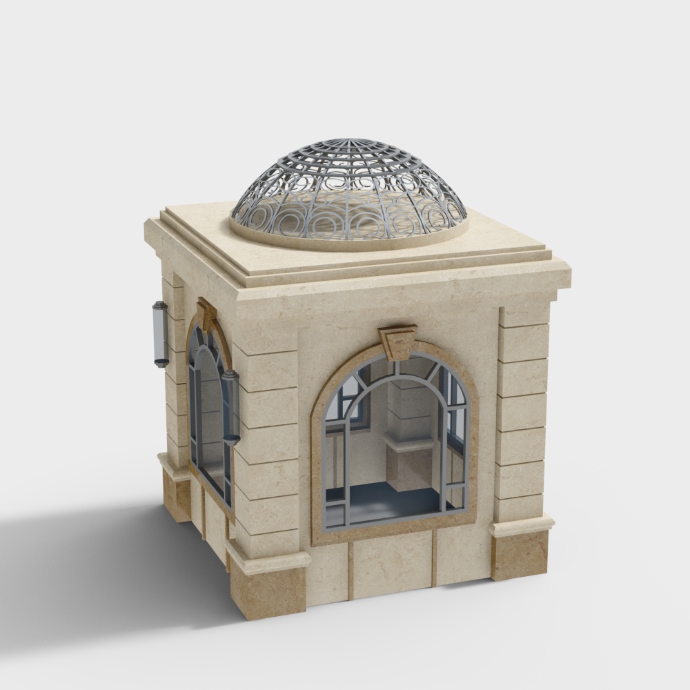 Yellow marble sentry box with dome