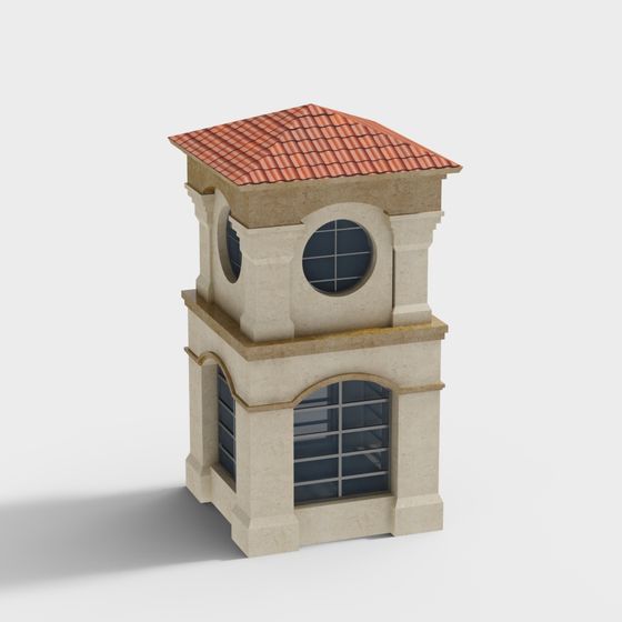 Vintage Low-Poly Architectural 3D Model