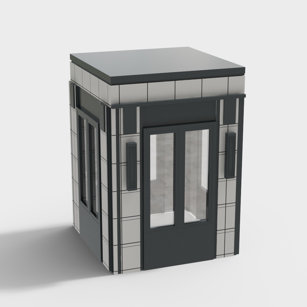 Conventional gray and blue guard box security booth