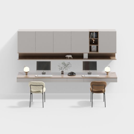 Modern Simple Double Desk 3D Model in Beige