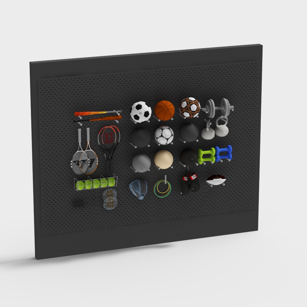 Versatile Low-Poly Sports Equipment Wall 3D model