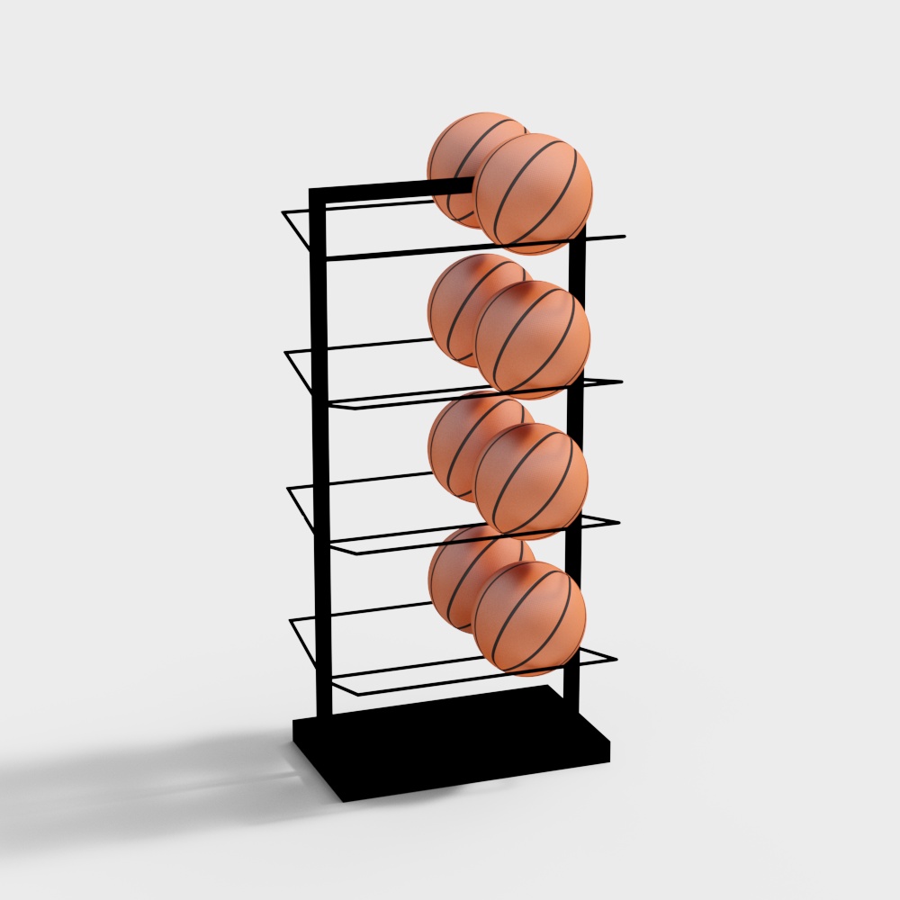 Black metal sporting goods display rack