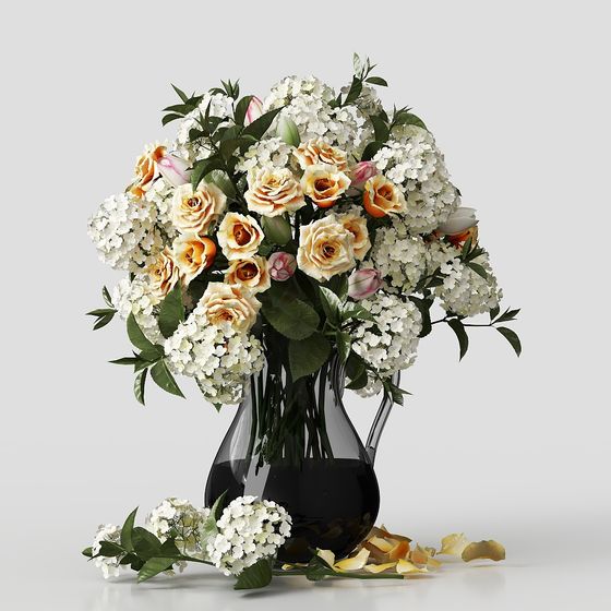 Bouquet & Black Bottle Low Polygon 3D model for Creative Projects