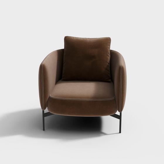 Chic Low-Poly Brown Leather Sofa 3D model