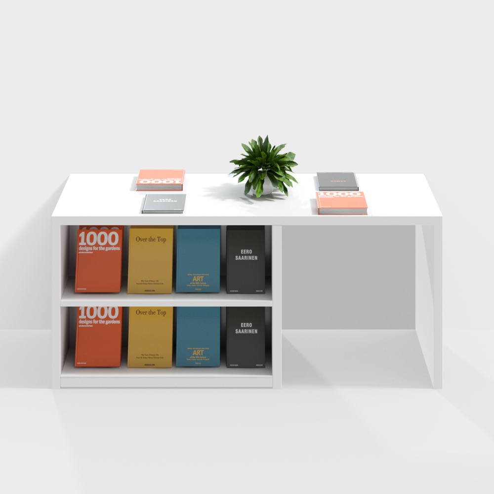 Minimalist Bookshelf 3D Model – Sleek White Design