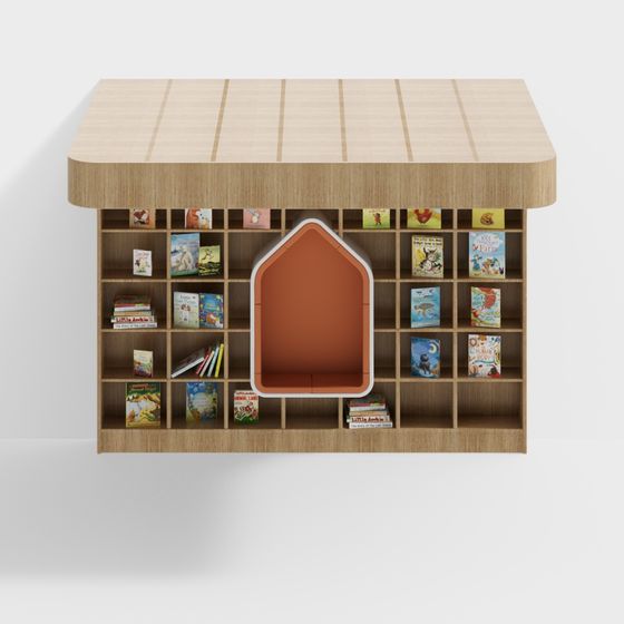 Colorful Low-Polygon Bookshelf 3D Model for Kids