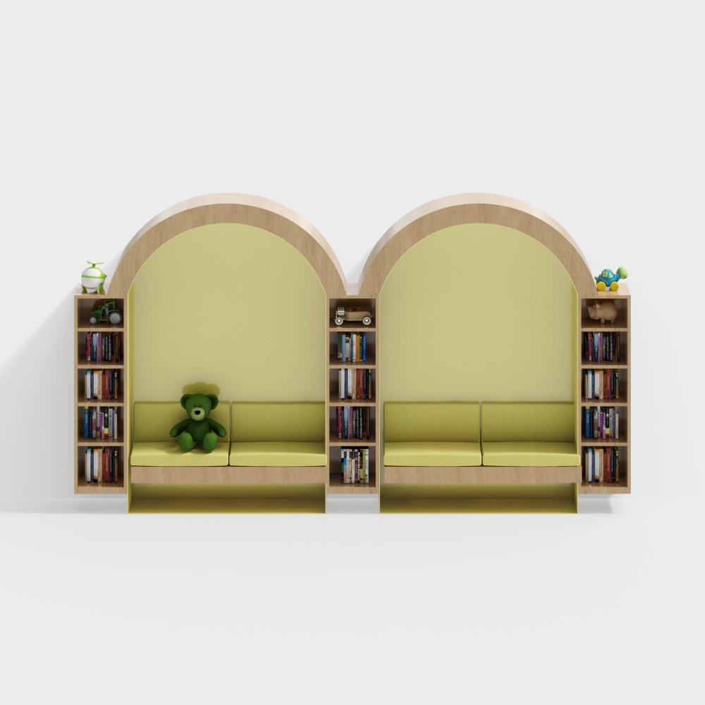 Reading room card seat bookshelf