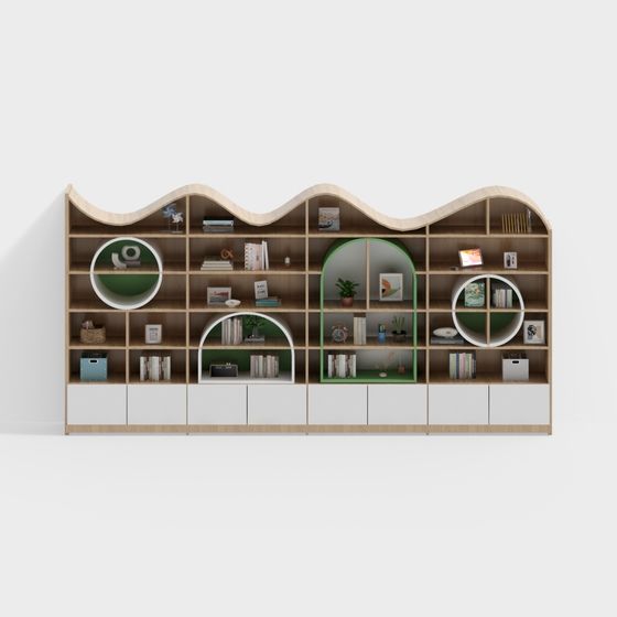 Stylish Wave-Top Bookshelf 3D model