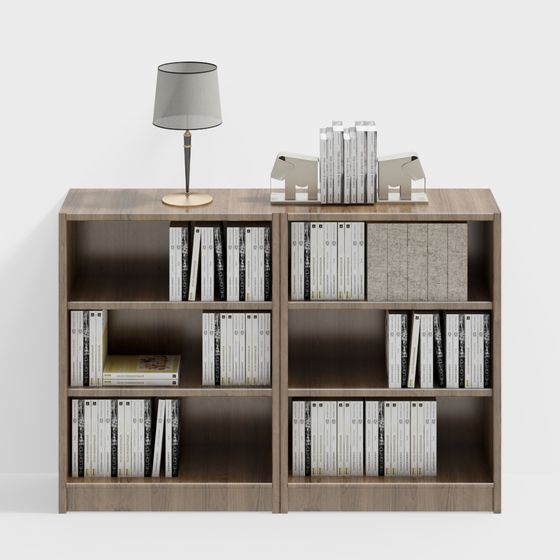 Golden Low Library Bookshelf 3D Model