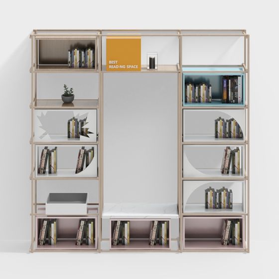 Stylish Low-Polygon Bookshelf 3D model
