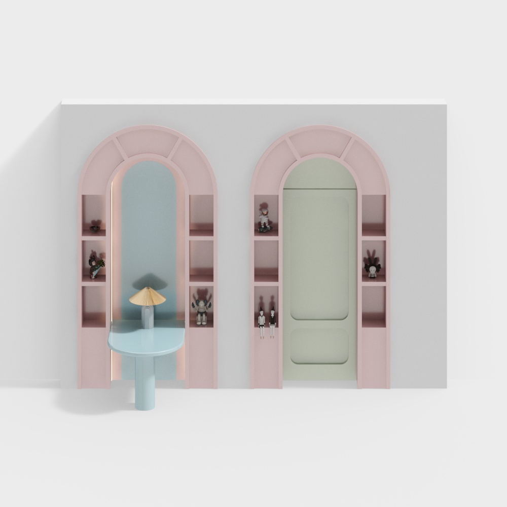 二重アーチの読書デスクと書棚