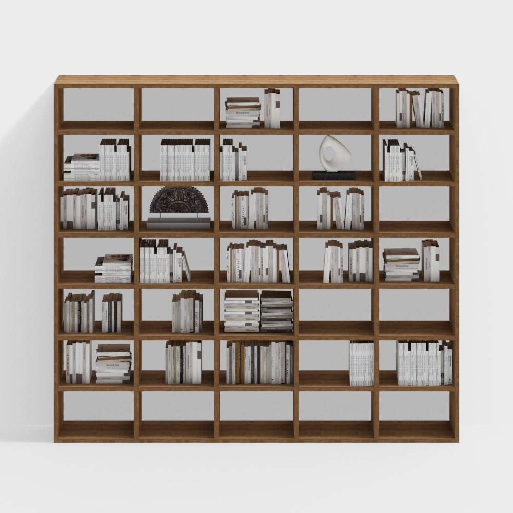 ชั้นวางหนังสือไม้แบบโปร่งในห้องสมุด