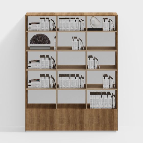 ชั้นวางหนังสือไม้แบบช่องว่างสามแถวในห้องสมุด