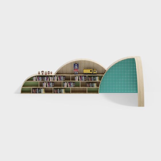 Stylish Semi-Circular Bookshelf 3D model for Modern Spaces