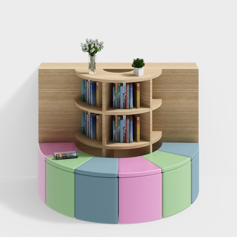 Bar à livres avec bibliothèque à pont semi-circulaire