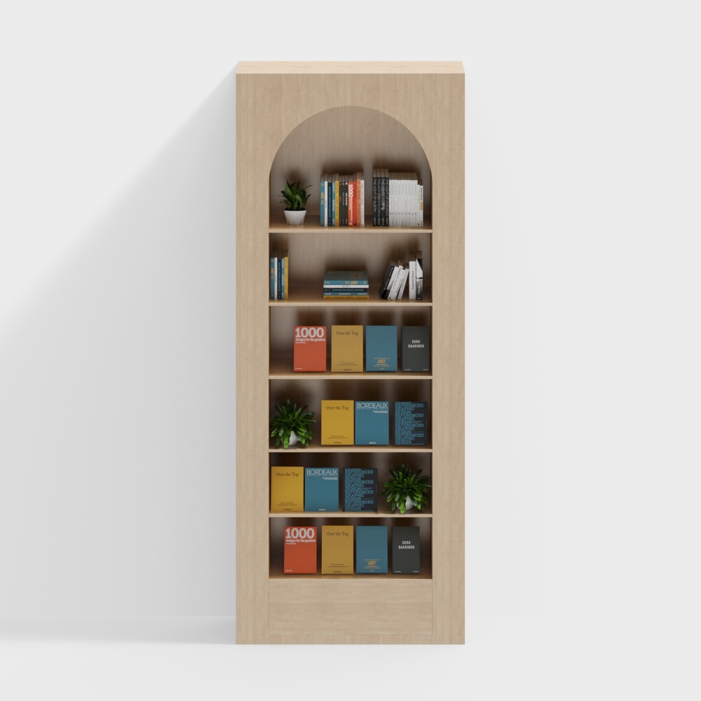 Elegant Low-Poly Bookshelf 3D Model – Light Wood Finish